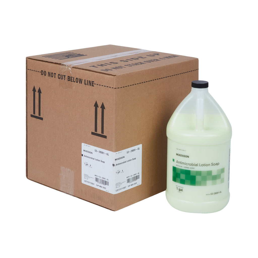 McKesson Antimicrobial Lotion Soap, Herbal Scent, 1-gallon jug 53-28081-GL