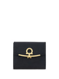 Ferragamo Women Hammered Leather Gold Gancini Compact Wallet