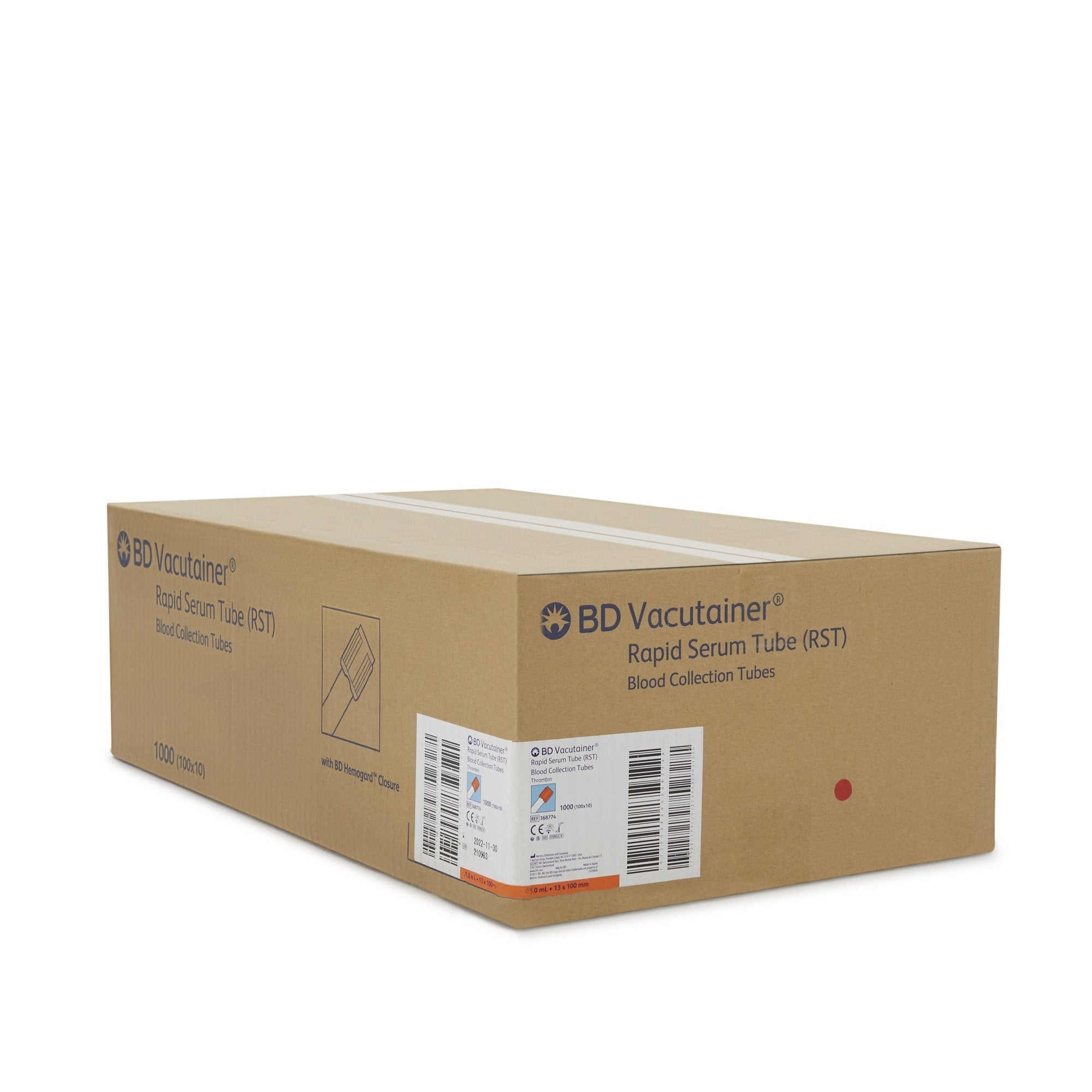BD Vacutainer® Venous Blood Collection Tube Clot Activator Additive 5 mL BD Hemogard™ Closure Polyethylene Terephthalate (PET) Tube 368774