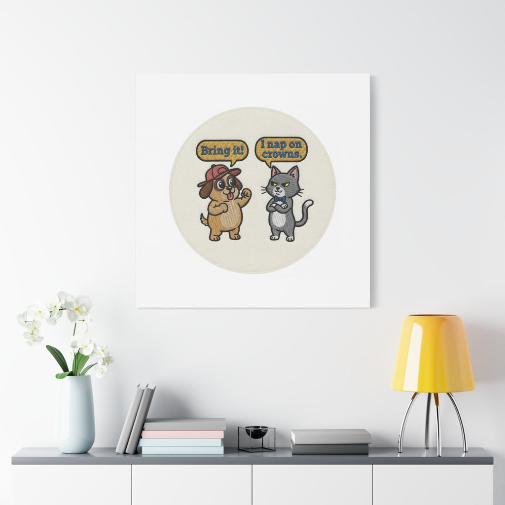 Funny Cat vs Dog Canvas | Pet Rivalry Wall Art
