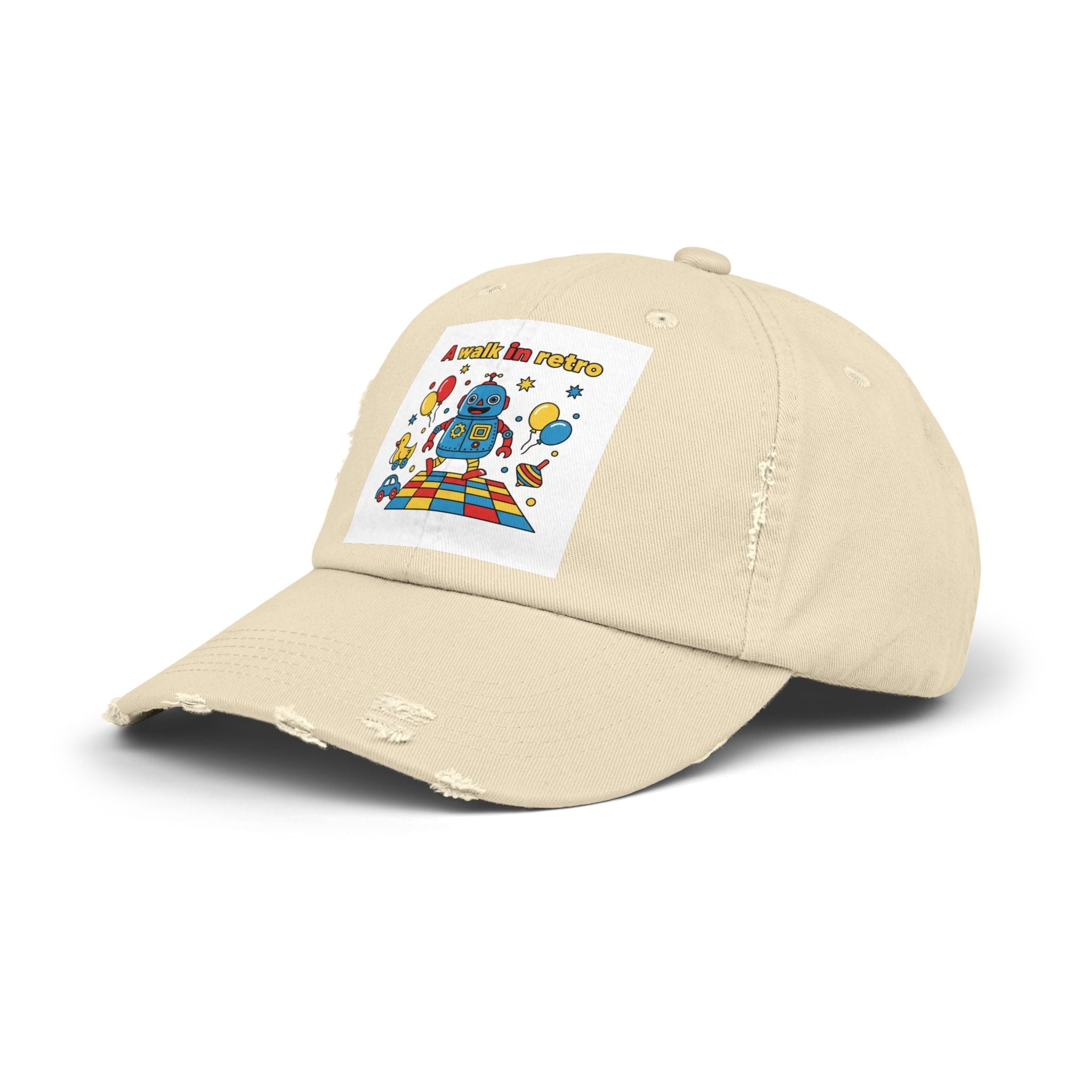 Retro Robot Baseball Cap - "A Walk in Retro" Distressed Patch Hat