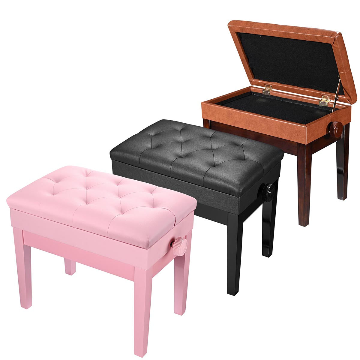 Yescom Piano Bench Leather Seat Adjustable-Height w/ Storage