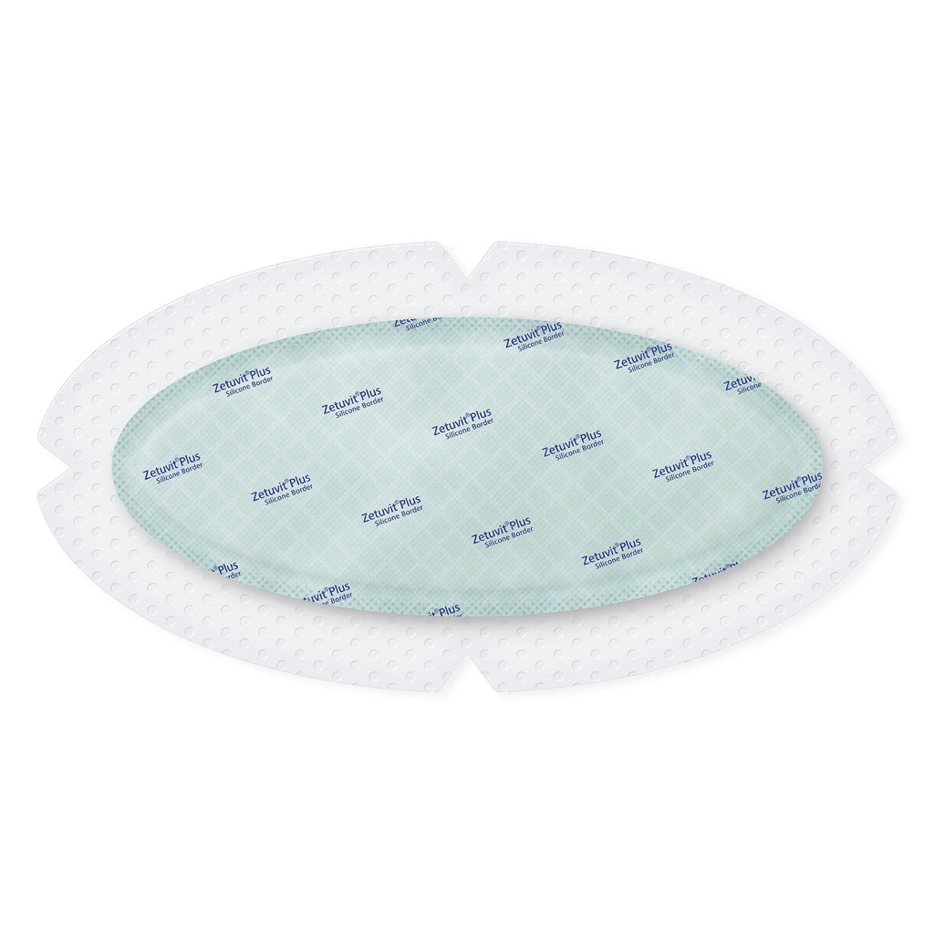 Zetuvit® Plus Silicone Border Super Absorbent Dressing, 4.7 x 9 Inch Oval 413909