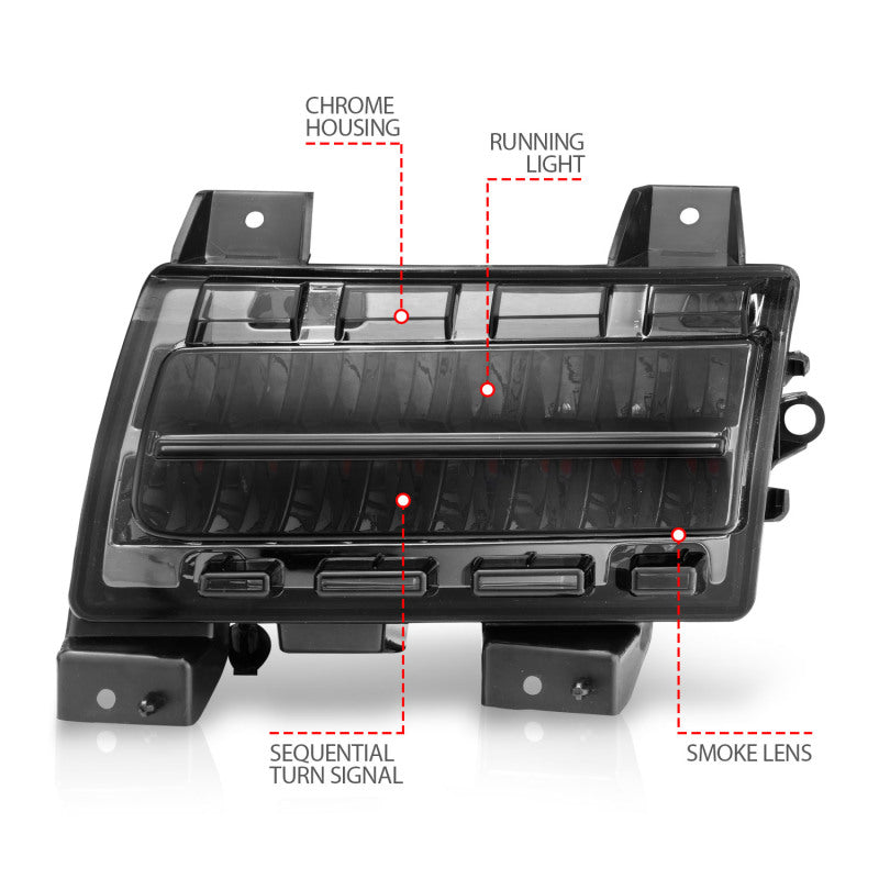 ANZO 2018-2021 Jeep Wrangler LED Side Markers Chrome Housing Smoke Lens w/ Seq. Signal Sport Bulb 511085