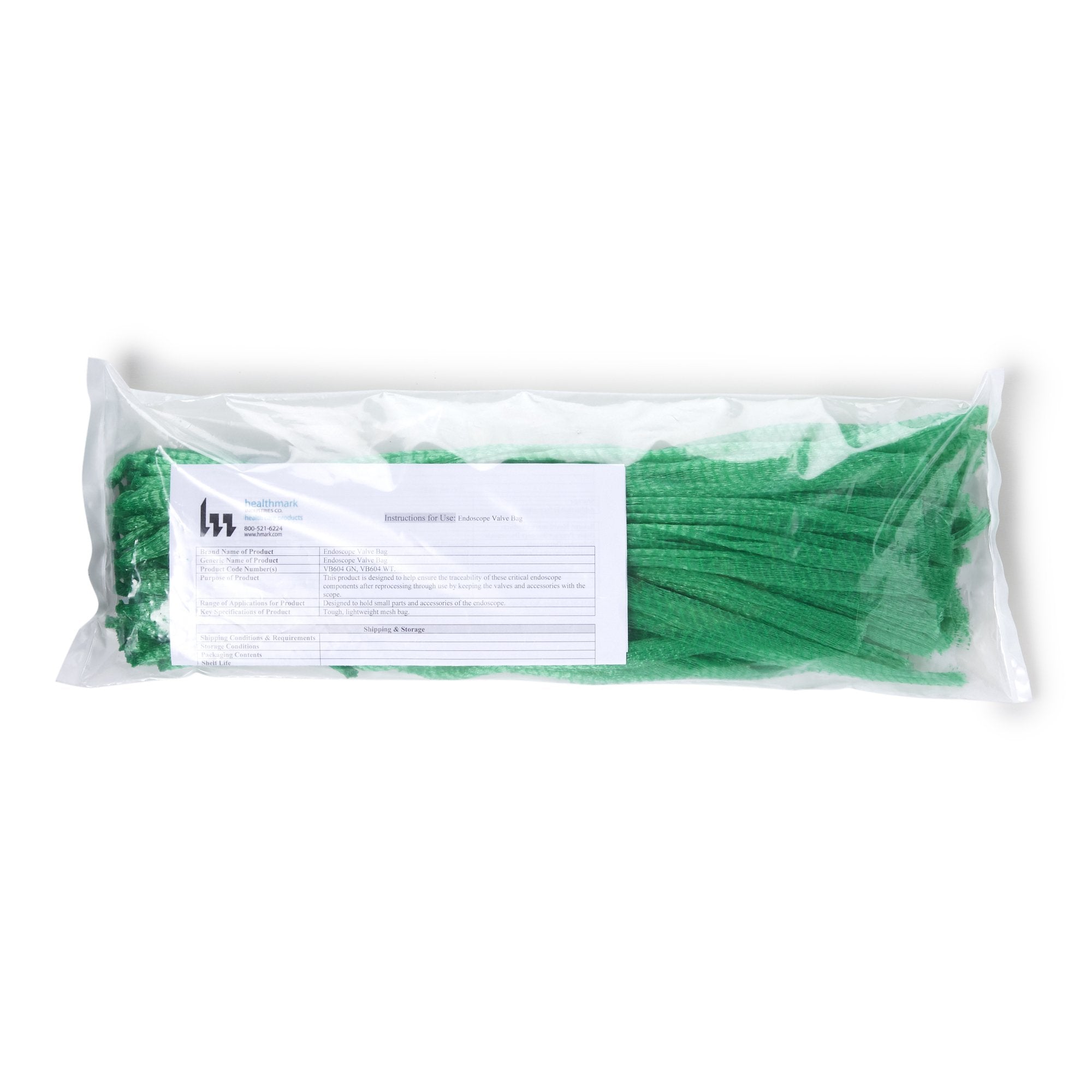 Healthmark Industries Valvesafe Valve Bag for use with Endoscope Components VB604 GN, Pack of 100
