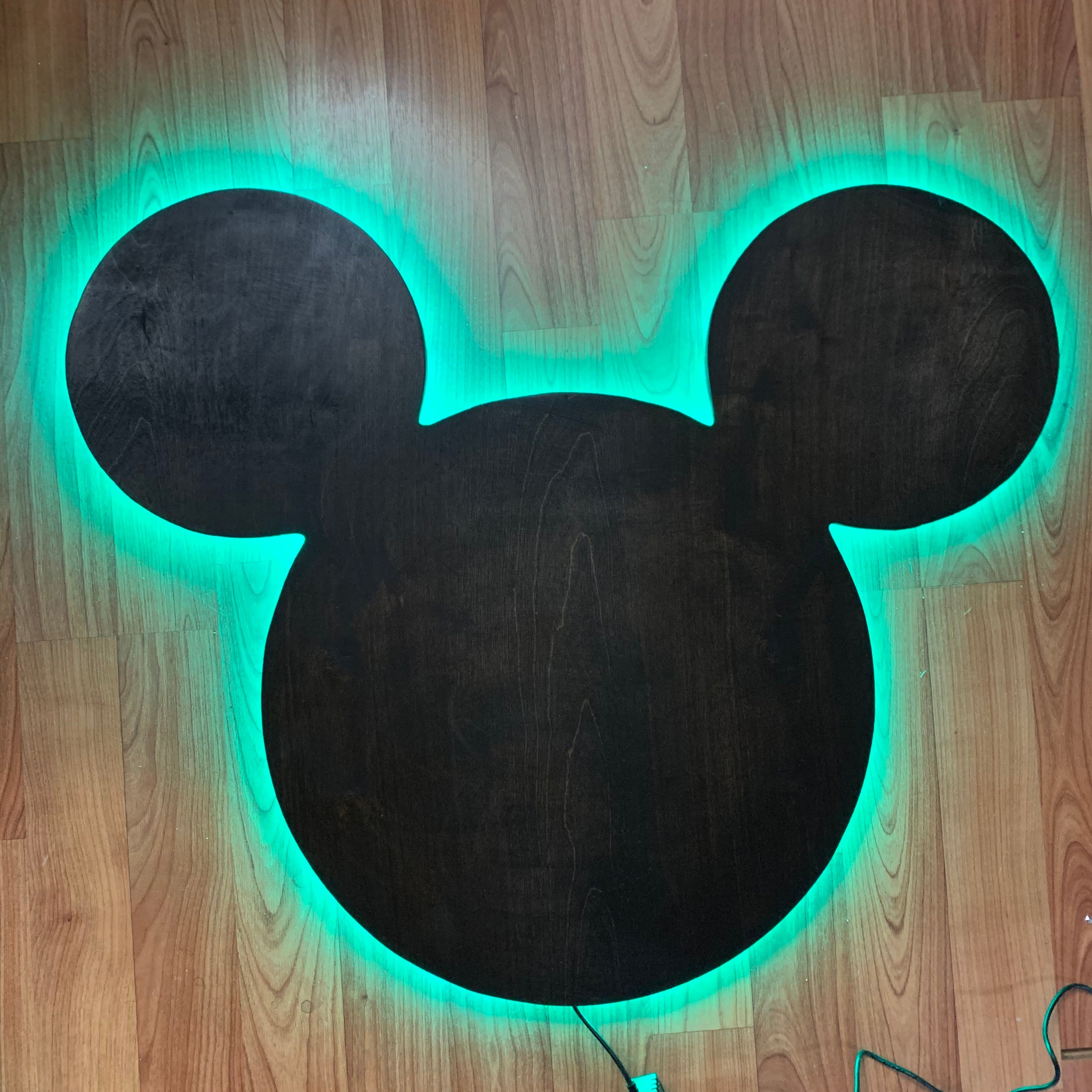 Wooden Mickey Head Wall Art with LED Backlighting and Custom Personalization