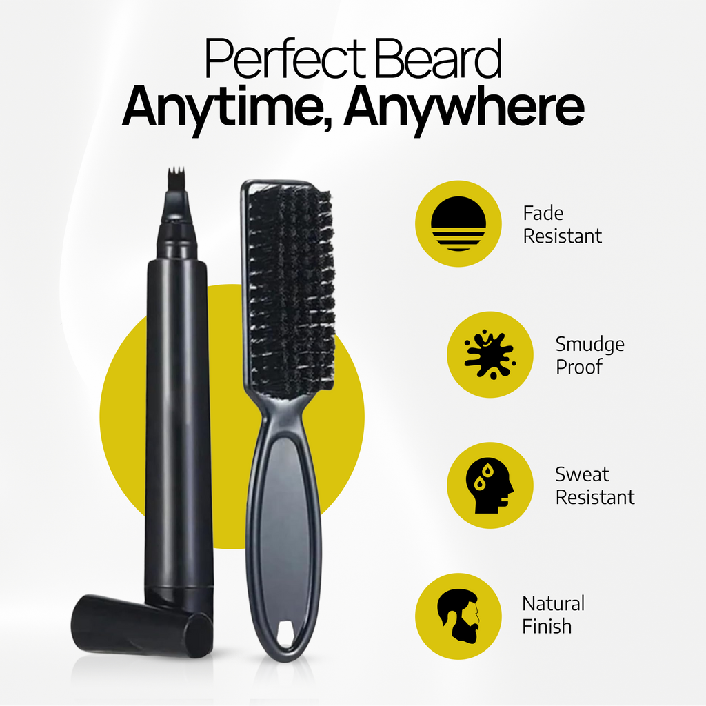 SELZALOT 4-Tip Beard Filler Pen Kit - Waterproof, Sweat-Proof, Long-Lasting Coverage for a Fuller Beard with Brush