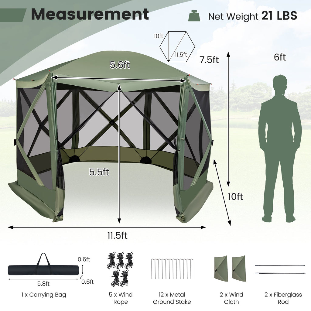11.5 X 11.5 FT Pop-up Screen House Tent with Portable Carrying Bag