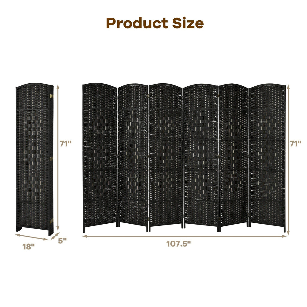 6.5Ft 6-Panel Weave Folding Fiber Room Divider Screen