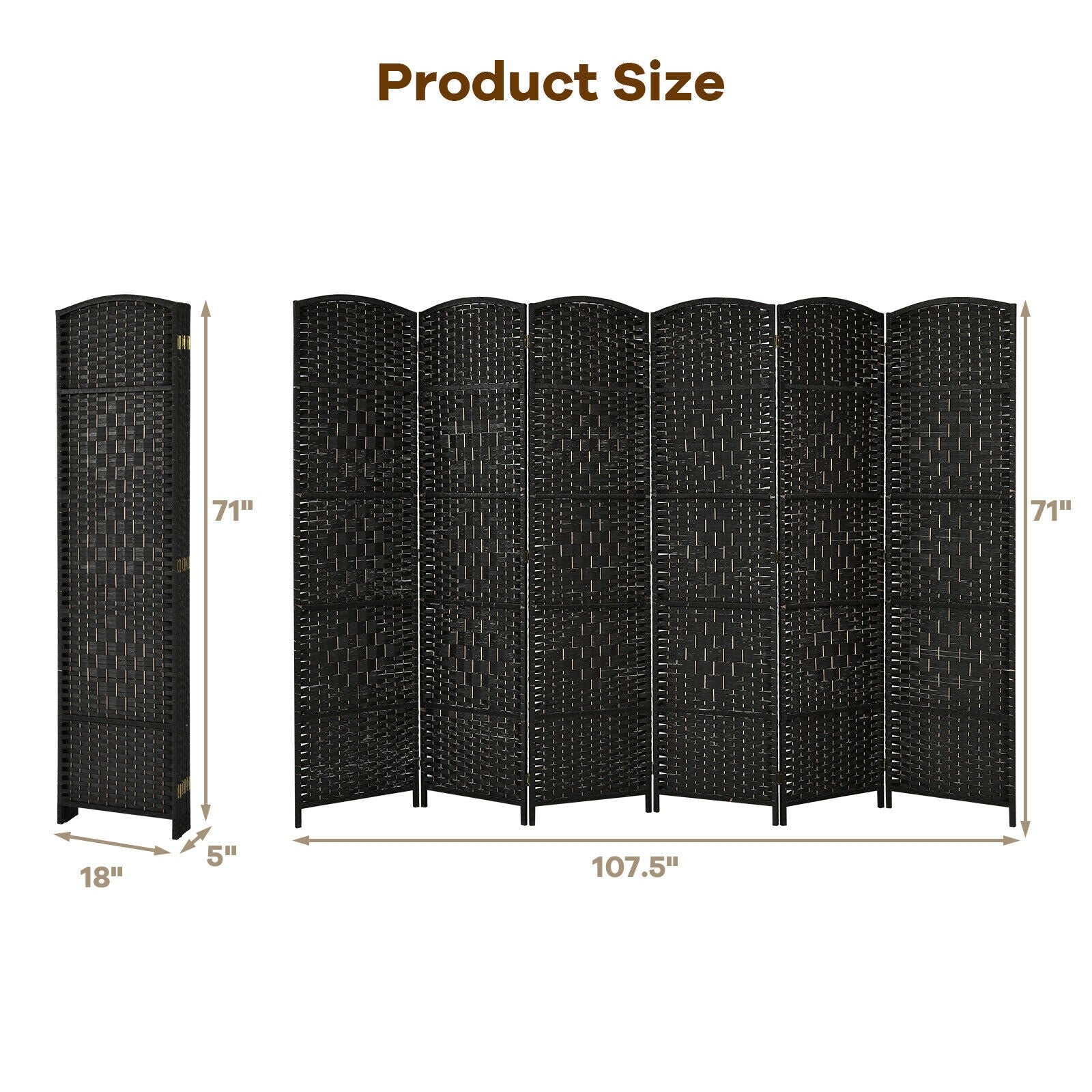 6.5Ft 6-Panel Weave Folding Fiber Room Divider Screen
