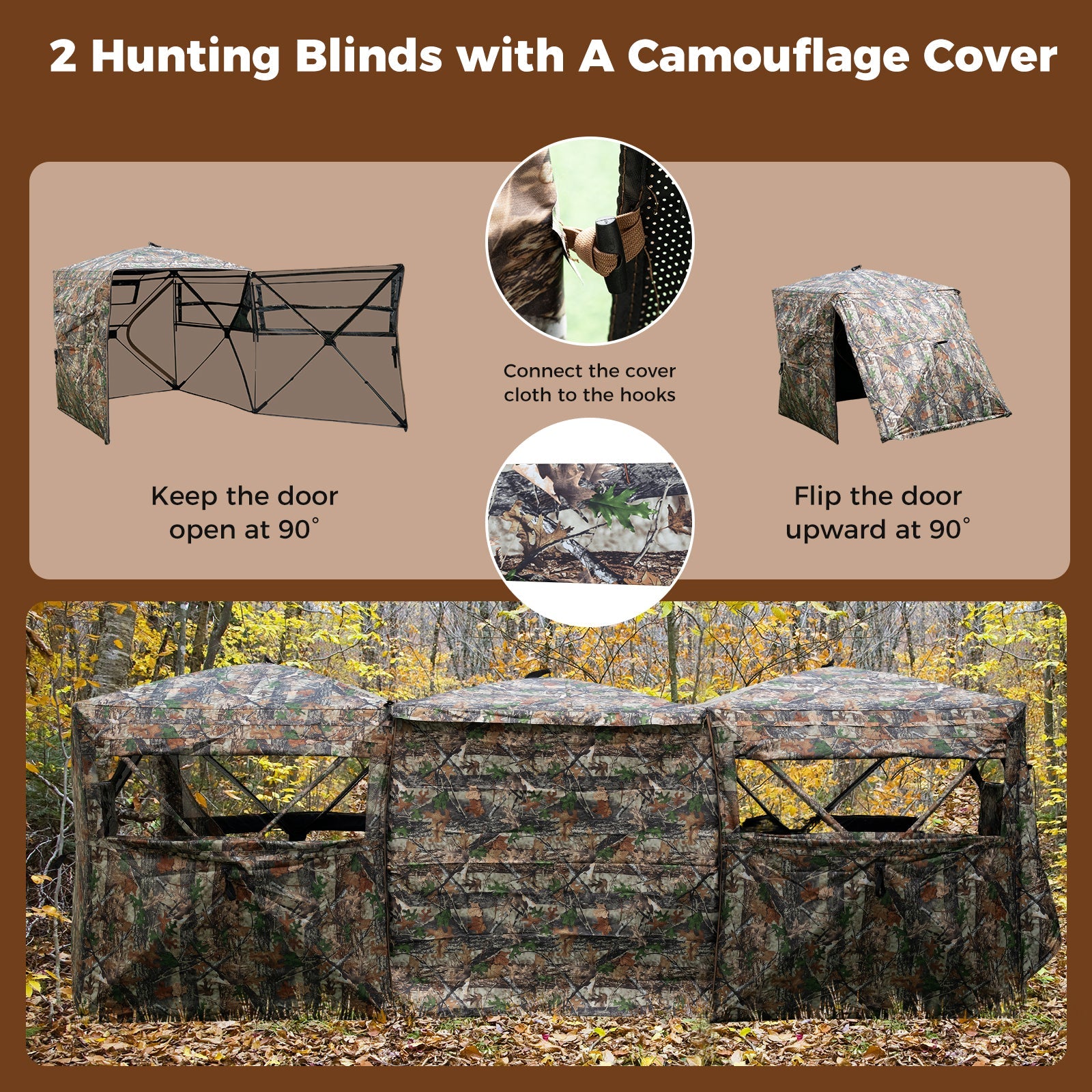 2-6 Person Side-by-Side Hunting Blinds Double One-way See-through Ground Blinds
