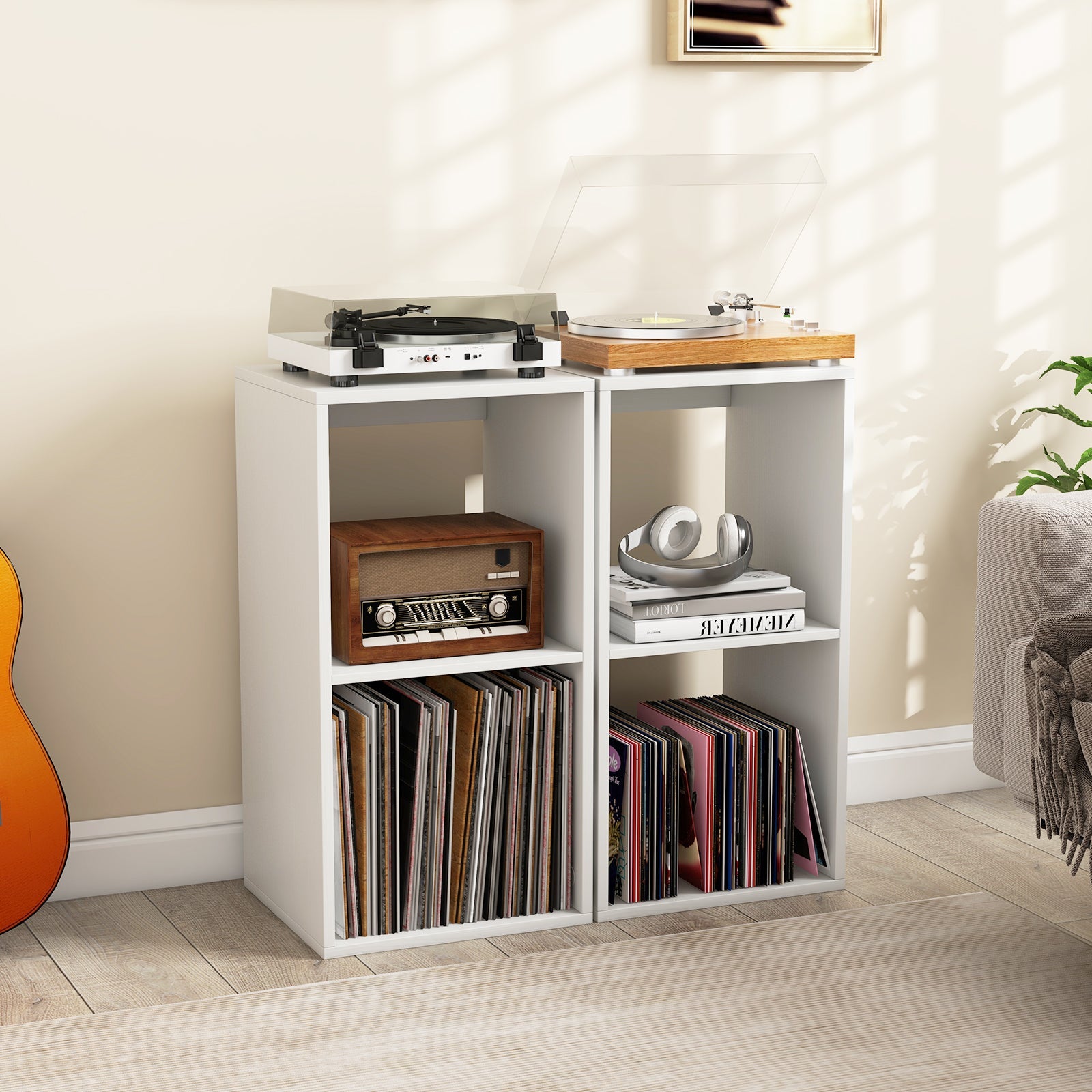 2 Cube Bookshelf with Back Guardrail for Living Room Bedroom