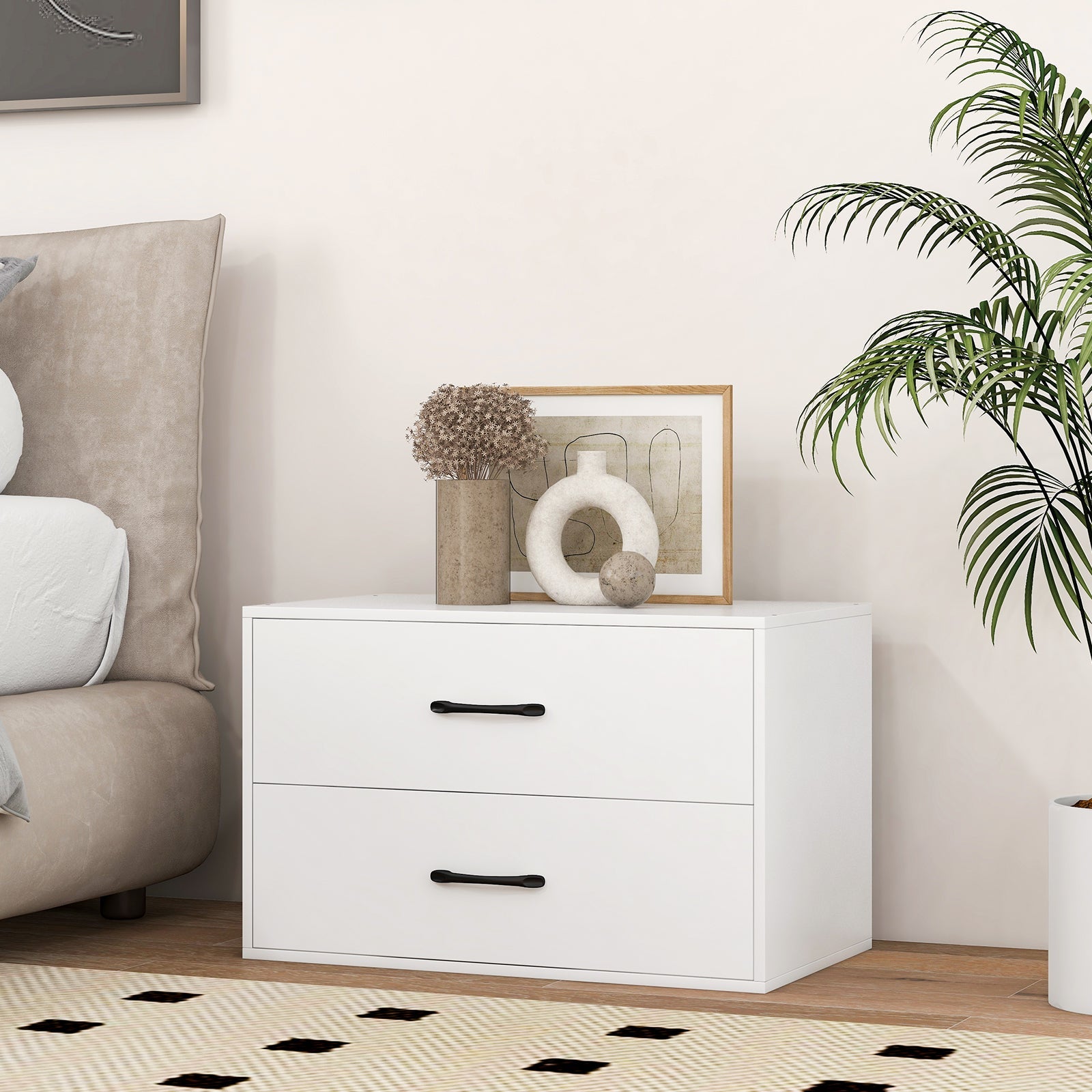 2-Drawer Stackable Horizontal Storage Cabinet Dresser Chest with Handles