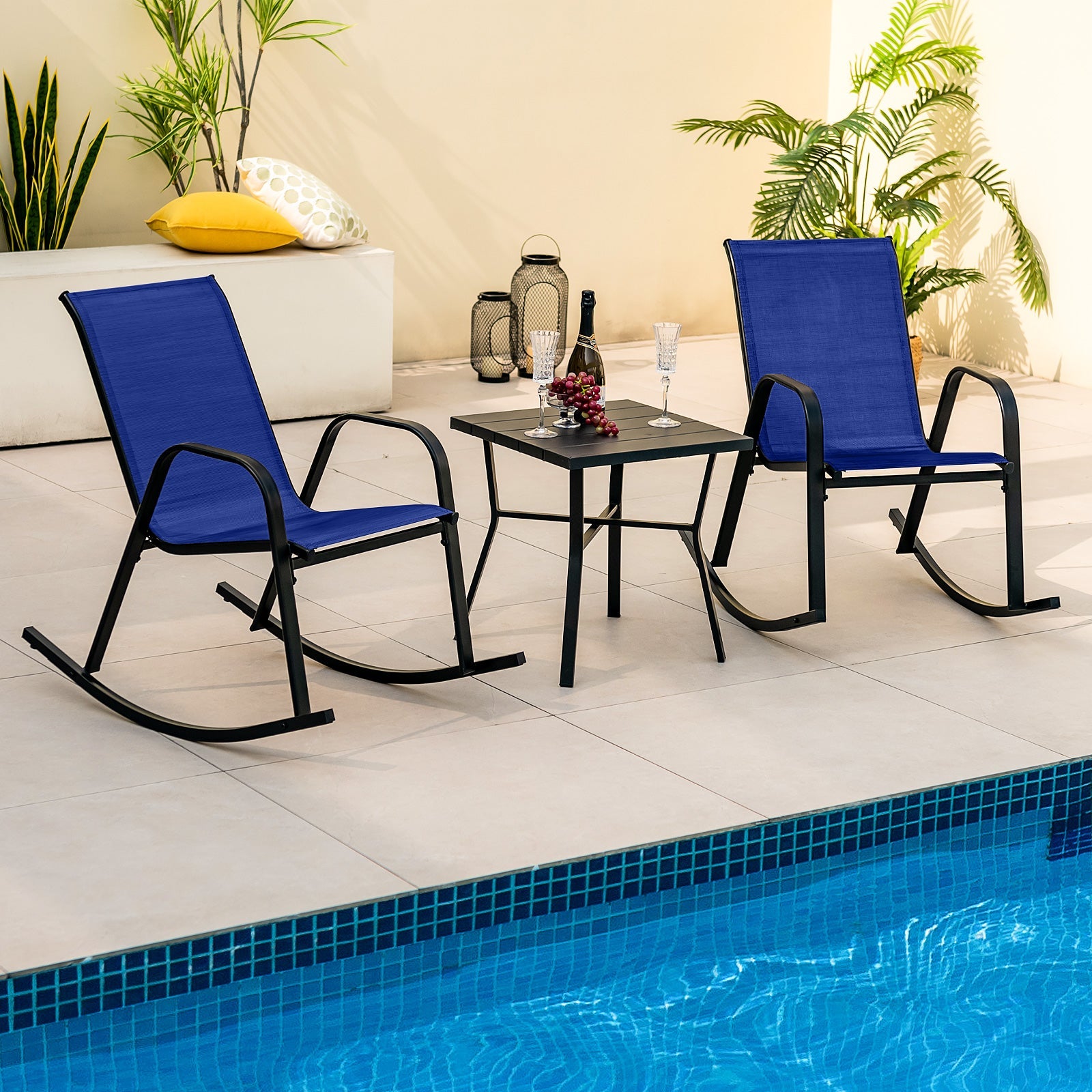 Set of 2 Metal Patio Rocking Chair with Breathable Seat Fabric