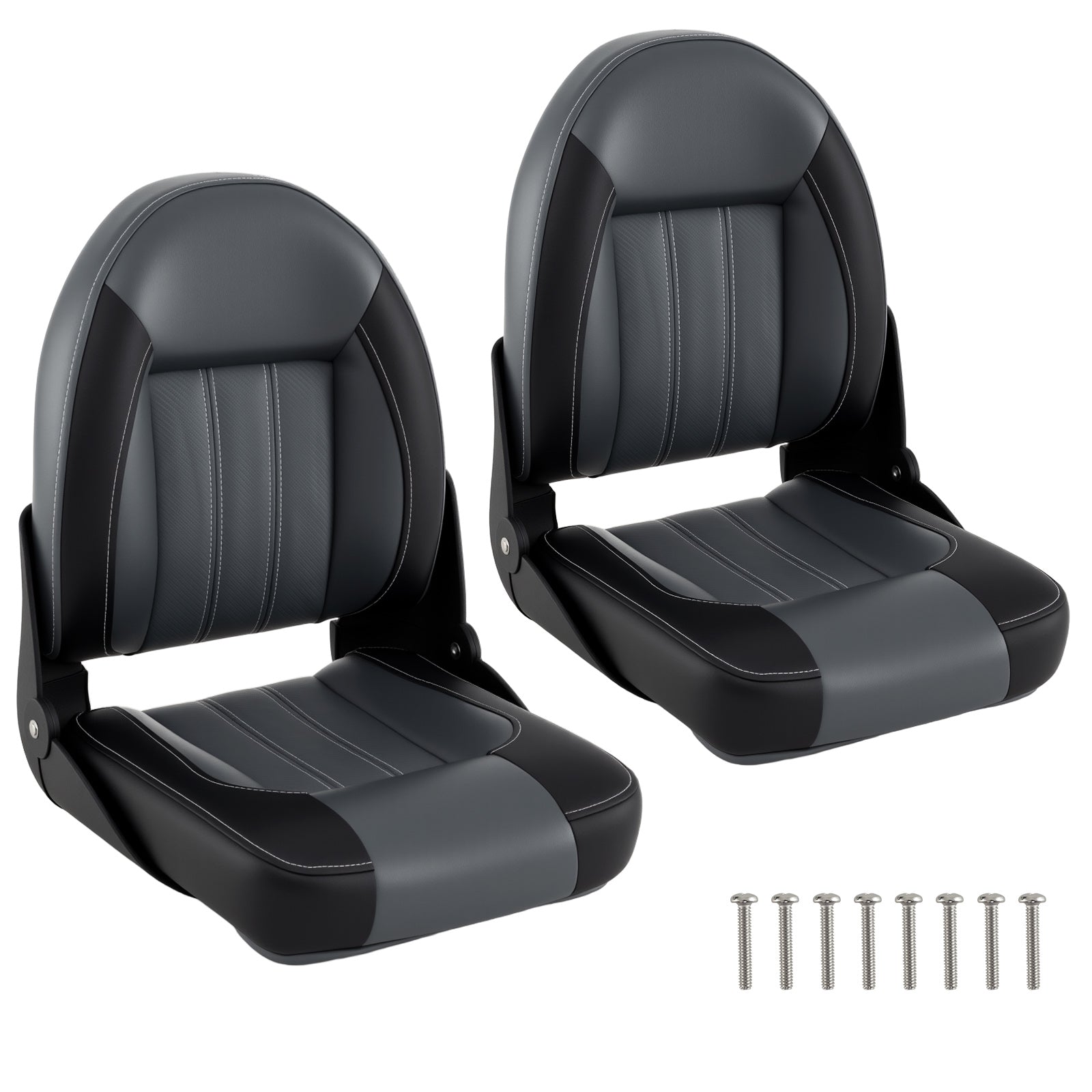 2-Pack Folding High Back Boat Chairs with Sponge Padding and Fixing Bolts-Black