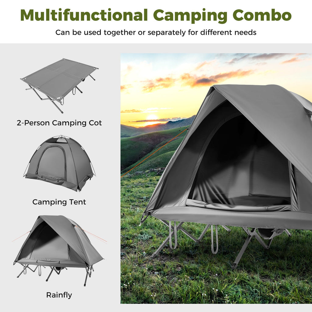 2-Person Camping Cot Tent Foldable Off-Ground Camping Combo for Adults