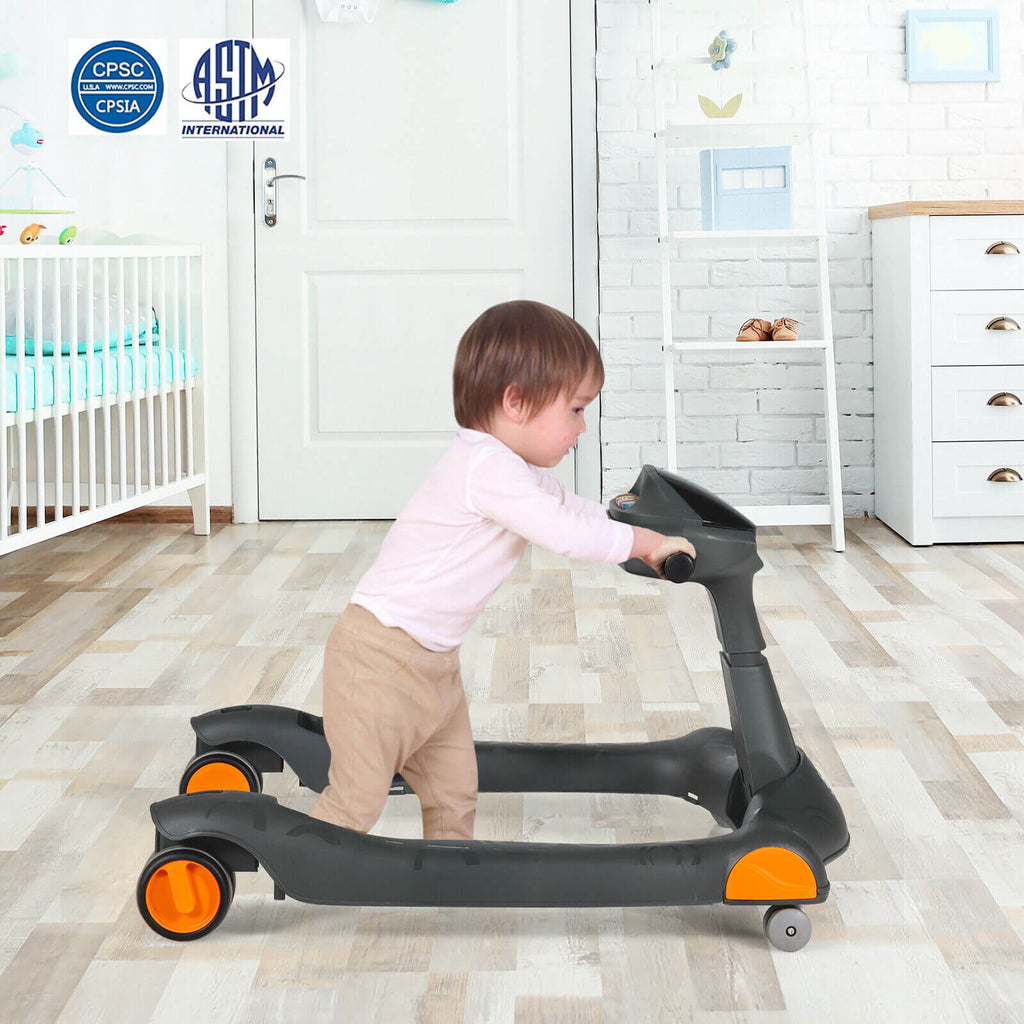 2-in-1 Foldable Activity Push Walker with Adjustable Height-Dark Gray