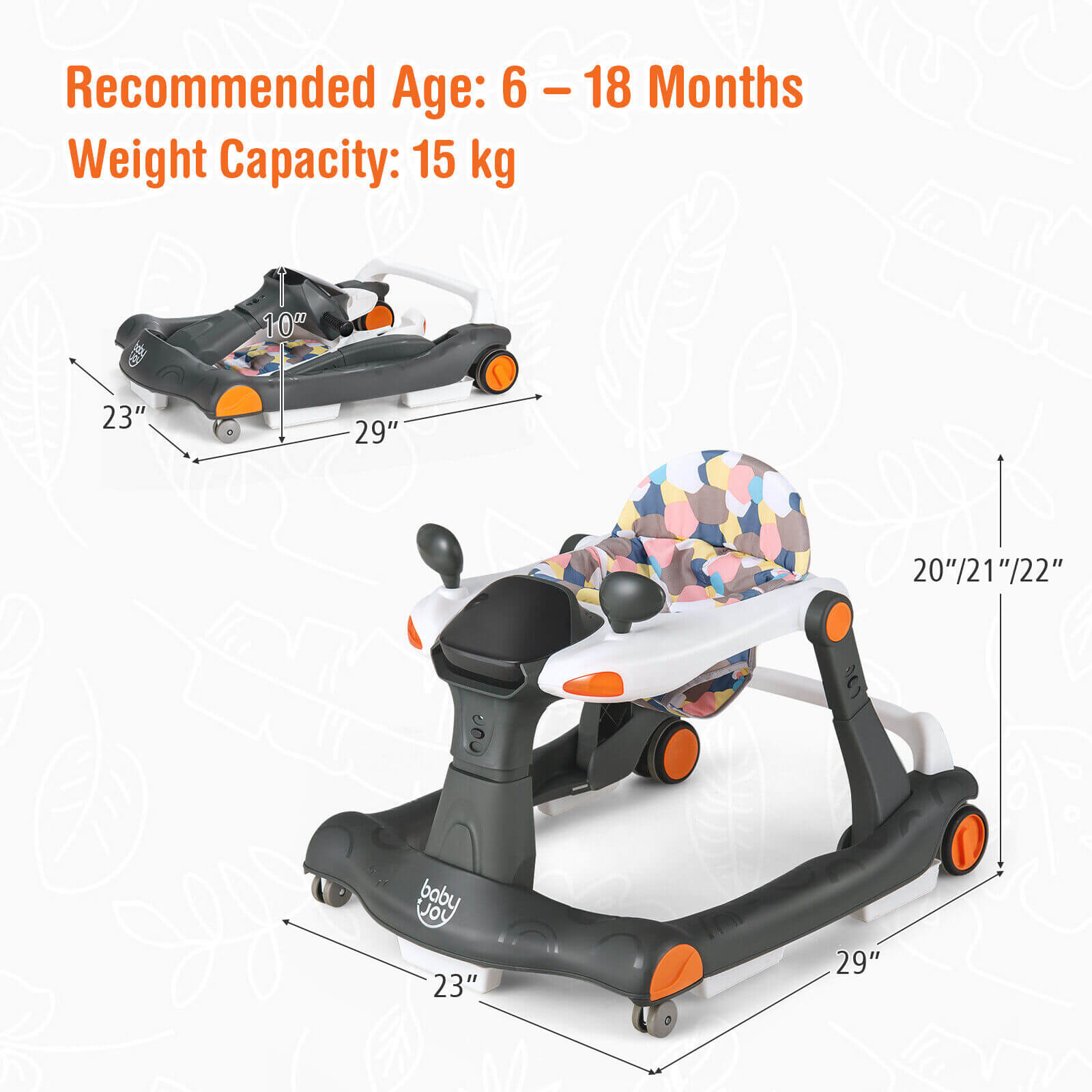 2-in-1 Foldable Activity Push Walker with Adjustable Height-Dark Gray