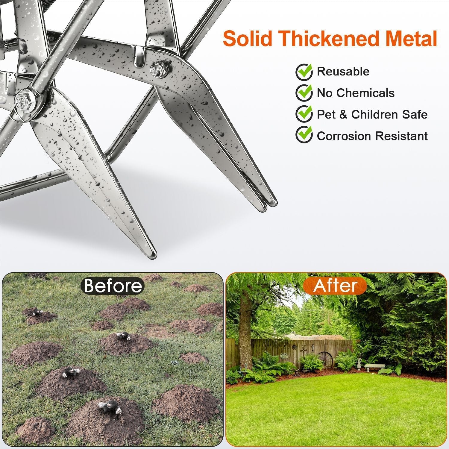 2PCS Reusable Metal Mole Traps for Lawn & Garden