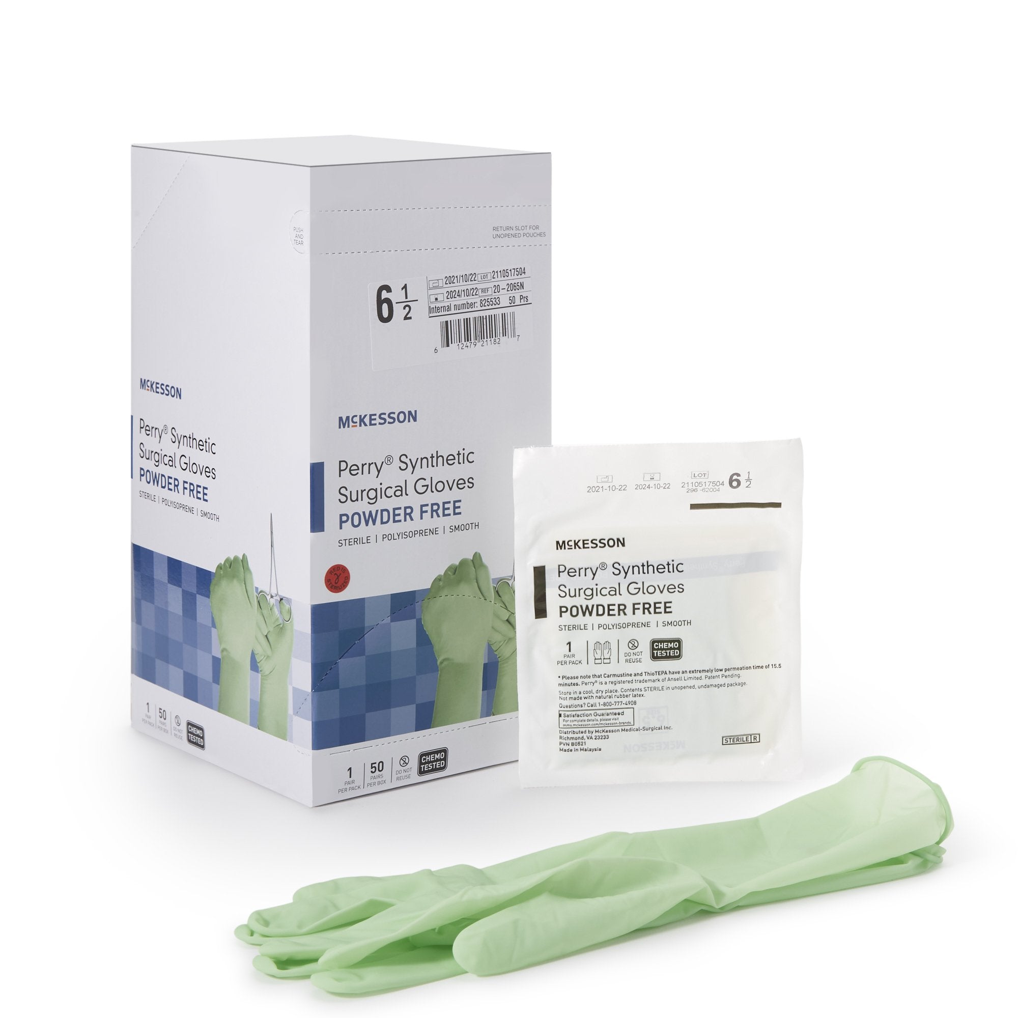 McKesson Perry® Performance Plus Polyisoprene Surgical Glove, Size 6.5, Green 20-2065N