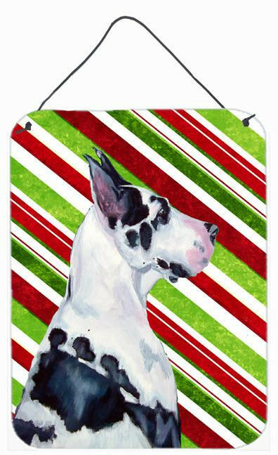 Great Dane Candy Cane Holiday Christmas Wall or Door Hanging Prints Aluminum Metal Sign Kitchen Wall Bar Bathroom Plaque Home Decor Front Door Plaque, 12x16, Multicolor
