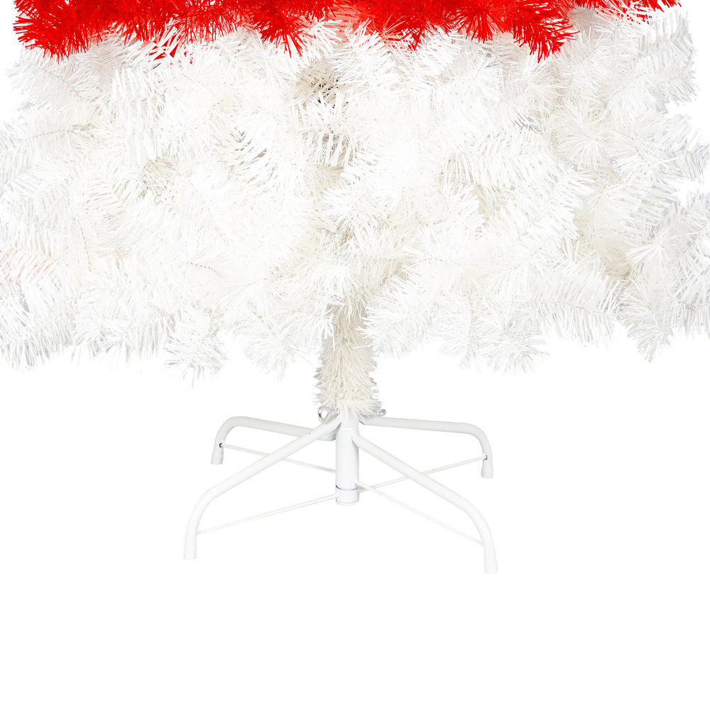 6 FT Santa Hat Shaped Christmas Tree | Pre-Lit Whimsical Curved Xmas Tree with 300 Cool White LEDs & 1050 PET Tips — Red & White
