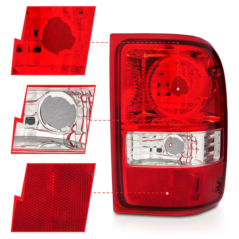 ANZO 2001-2011 Ford Ranger Taillights w/ Red/Clear Lens (OE Replacement) Pair 211182