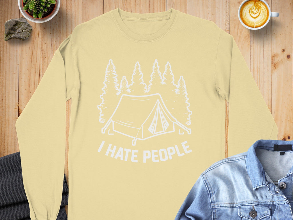 I Hate People Tent In The Forest Illustration Long Sleeve T-Shirt