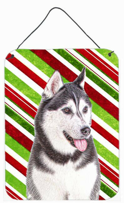Candy Cane Holiday Christmas Alaskan Malamute Wall or Door Hanging Prints Aluminum Metal Sign Kitchen Wall Bar Bathroom Plaque Home Decor Front Door Plaque, 12x16, Multicolor