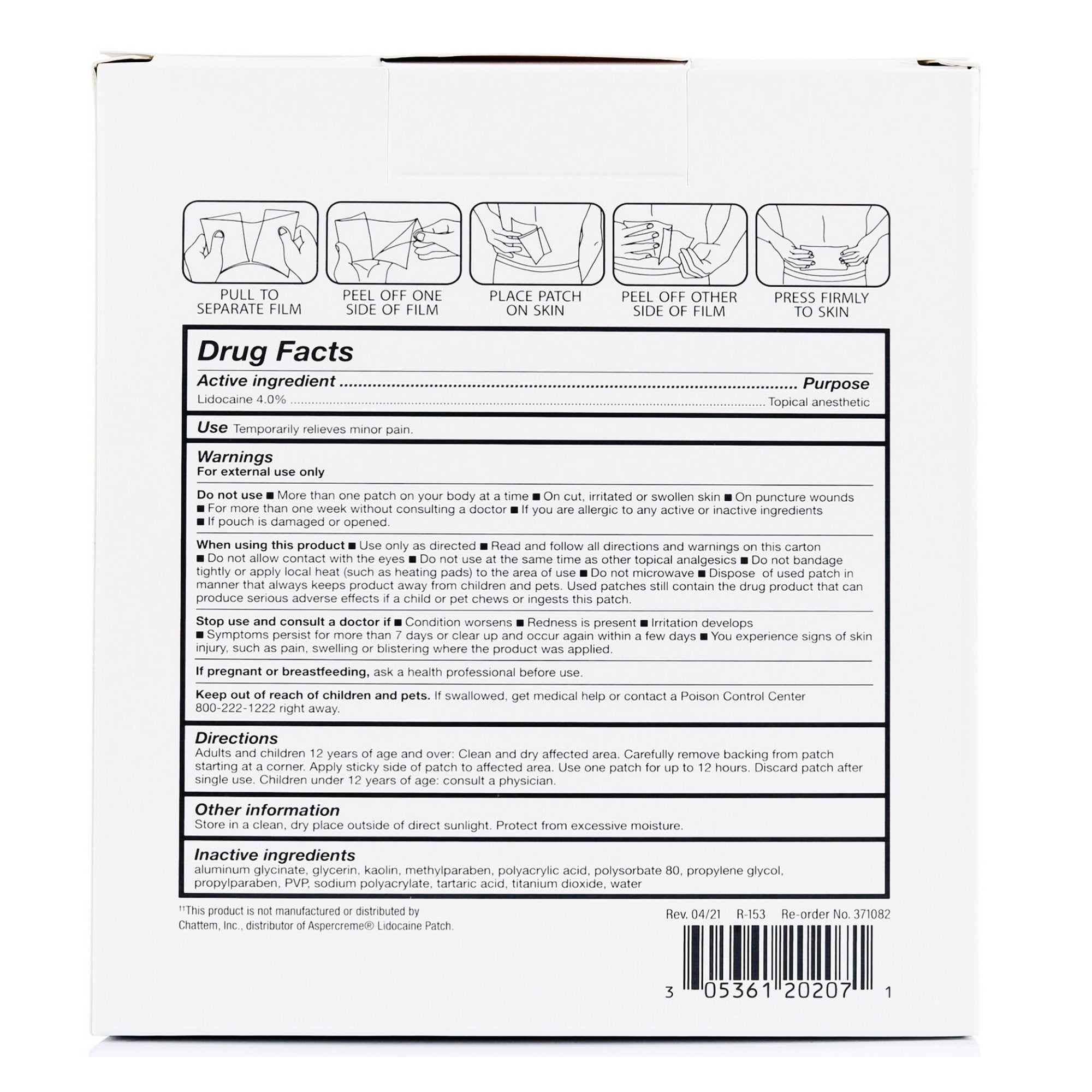 Rugby® 4% Lidocaine Pain Relief Patch 00536120207