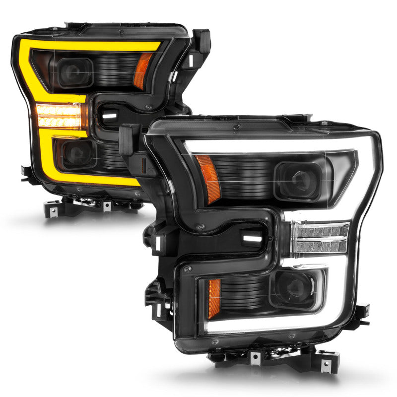 ANZO 15-17 Ford F-150 LED Projector Headlights - w/ Light Bar Switchback Black Housing 111547