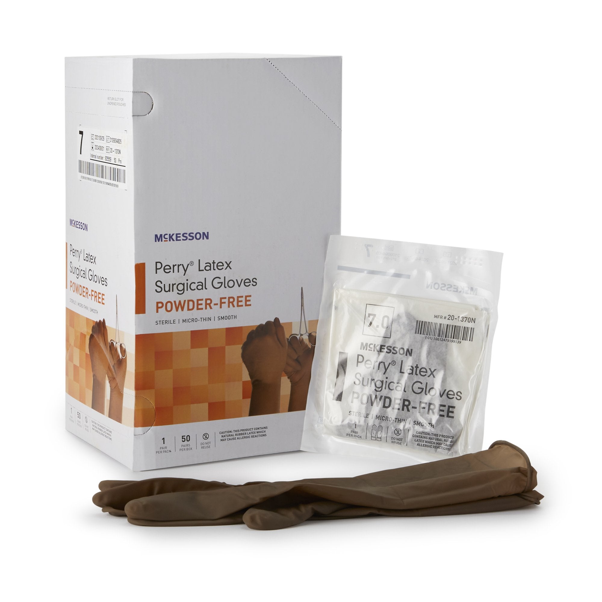 McKesson Perry® Latex Surgical Glove, Size 7, Brown 20-1370N