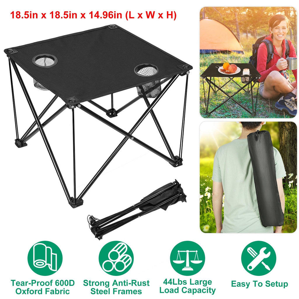 2Pcs Foldable Camping Table Portable Picnic Table Lightweight Travel Desk with 2 Cup Holders/Table Carrying Bag