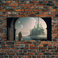 Two Moon Alien World, Dune Inspired Art, Framed Canvas Print, Scifi Art