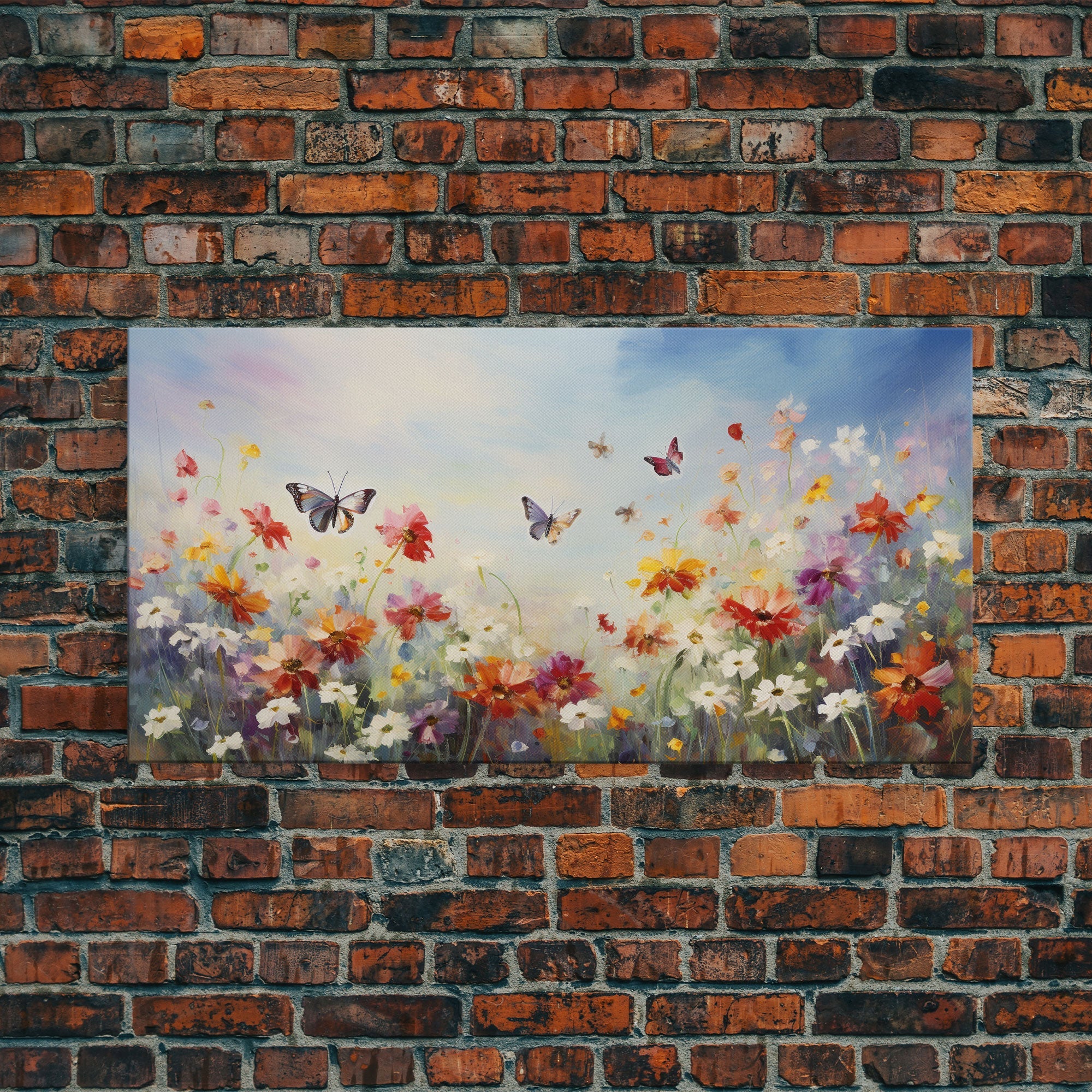 Spring Meadow Print, Butterflies Wall Art, Panoramic Art, Wall Art, Canvas Art, Landscape Art, Wildflower Meadow, Teacher Gift, Kitchen Art