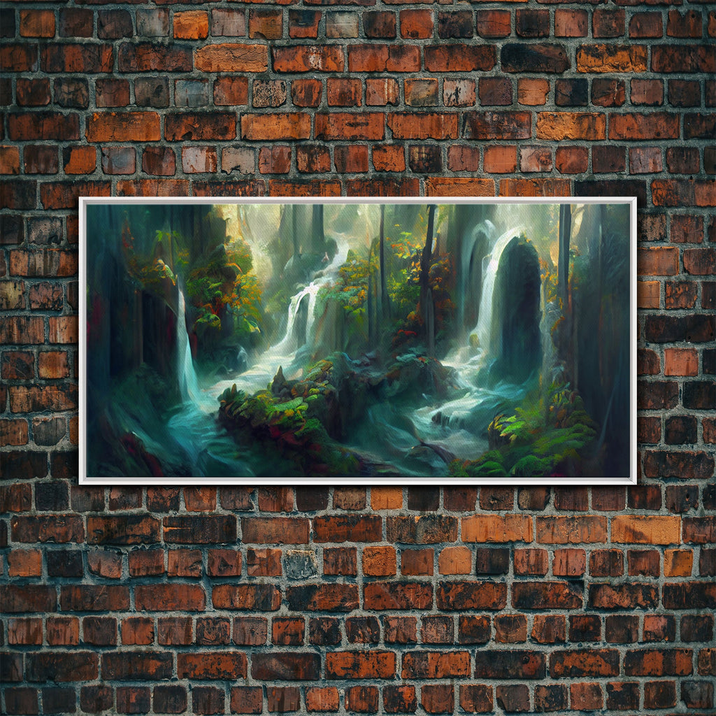 Waterfall wall art, canvas print, giclee, fantasy wall art, water color, nature wall decor, water landscape art, serenity art