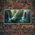 Waterfall wall art, canvas print, giclee, fantasy wall art, water color, nature wall decor, water landscape art, serenity art