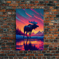 Moose In Lake Mountains Pine Trees Snow Fine Art Print, Wall Decor, Wall Poster, Wall Art Print