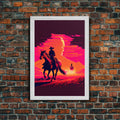 Vaporwave Cowboy Horse Desert Purple Man Fine Art Print, Wall Art Print, Wall Poster, Wall Décor