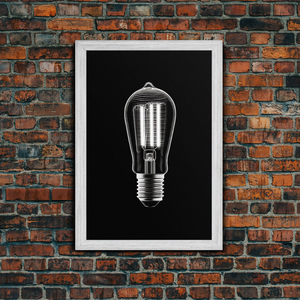 Light Bulb Wall Decor, Light Wall Art, Garage Art Print, Minimalist Print, Wall Decor, Canvas Print, Wall Art, Framed Canvas