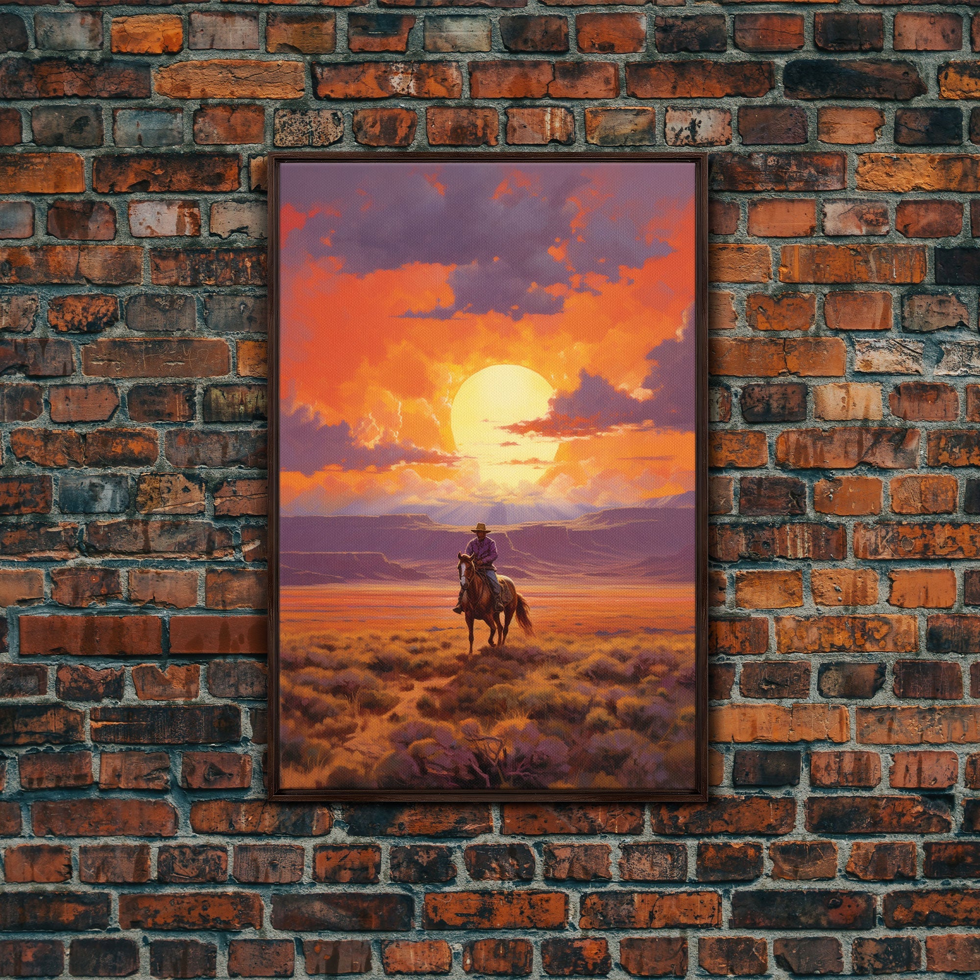 Cowboy Wall Art, Western Decor, Sunset Wall Art, Desert Art, Canvas Print, Wall Art, Vertical Art, Boys Bedroom Decor, Ranch Wall Art