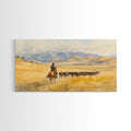 Cowboy On Snowy Path Framed Canvas Print Tall Art Winter Wonderland Western Christmas Decor Rustic Winter Wall Art Gift Cowboy Holiday Gift