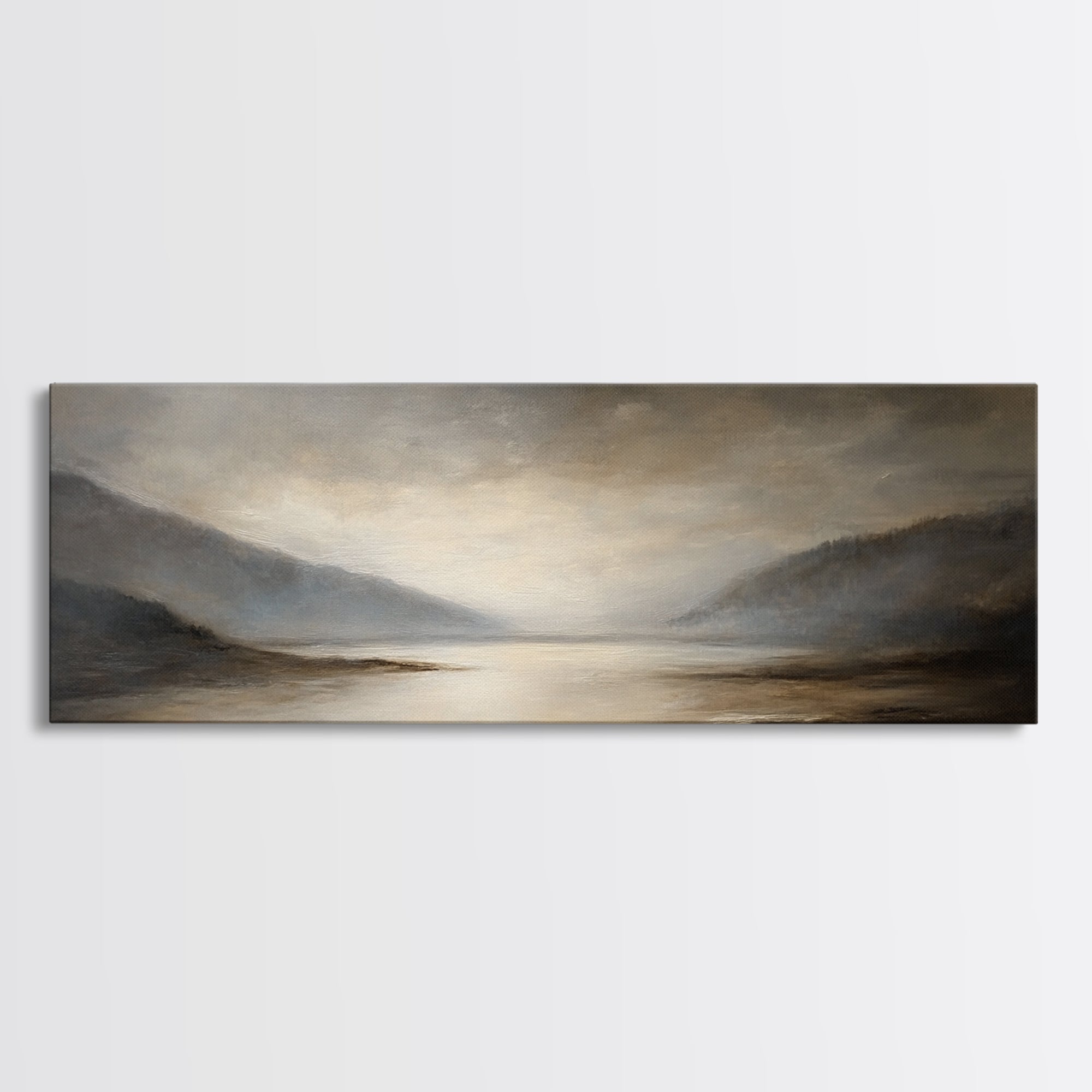 Moody Seascape Wall Art, Framed Canvas Print, Horizontal Panoramic Wall Art, Cloudy Day, Large and Wide Calm Decor, Modern Wall Art