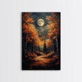 Full Moon Over a Haunted Forest, Framed Canvas Print, Wood Framed Wall Art, Dark Academia Witchy Decor
