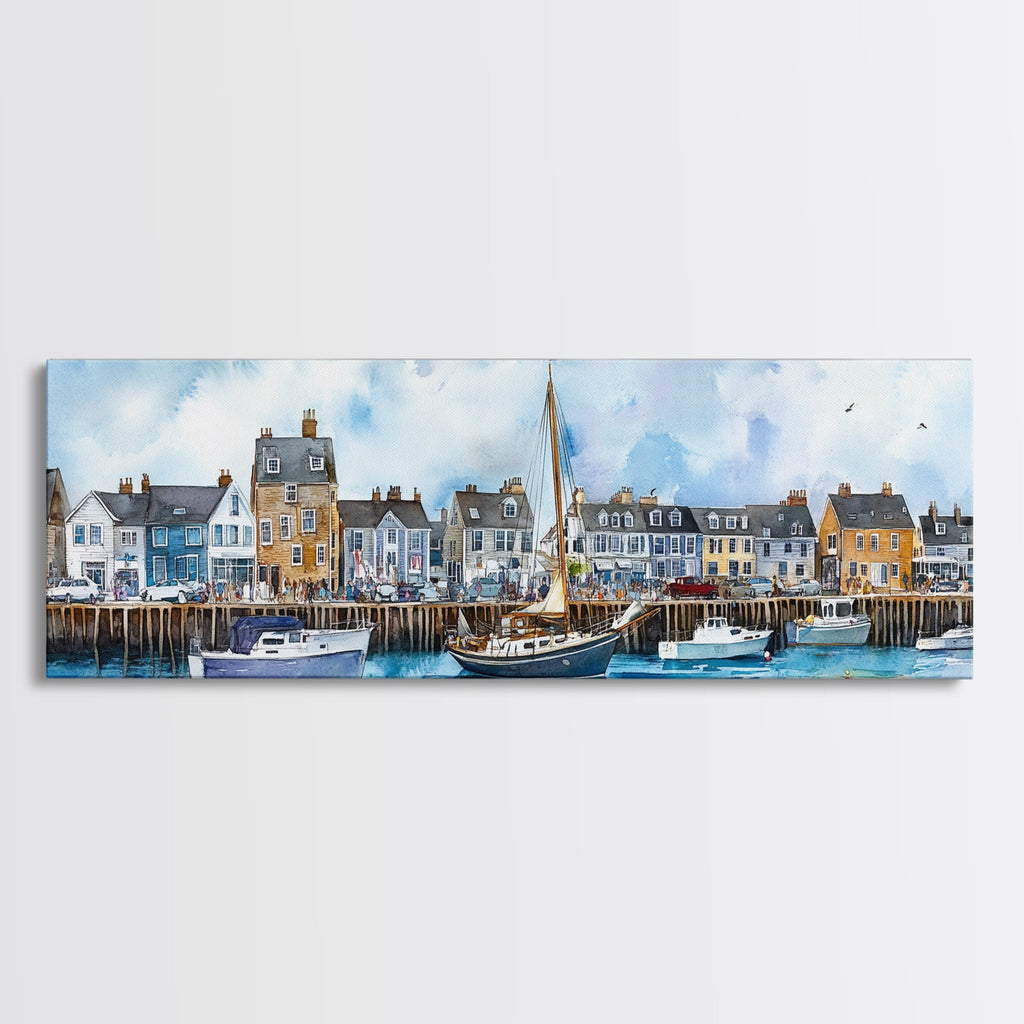 Nantucket Massachusetts Wall Art Framed Canvas Print, Nantucket Painting, Nantucket Nautical Decor, Nautical Landscape Painting