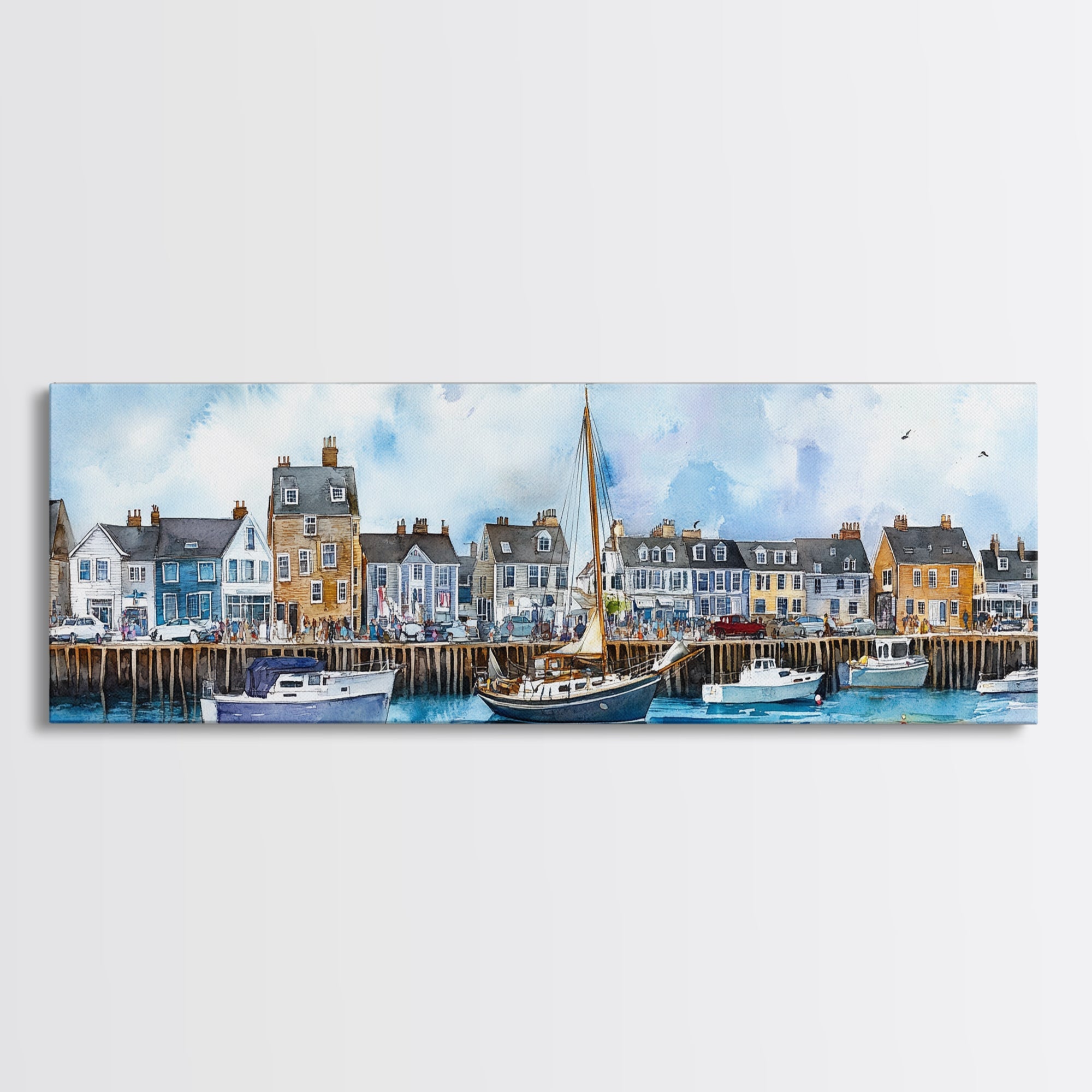 Nantucket Massachusetts Wall Art Framed Canvas Print, Nantucket Painting, Nantucket Nautical Decor, Nautical Landscape Painting