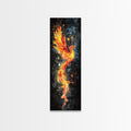 Flaming Phoenix Illustration Canvas Print, Tall Skinny Art for Bedroom Decor, Mythical Creature Wall Art with Framed Option, Space Art