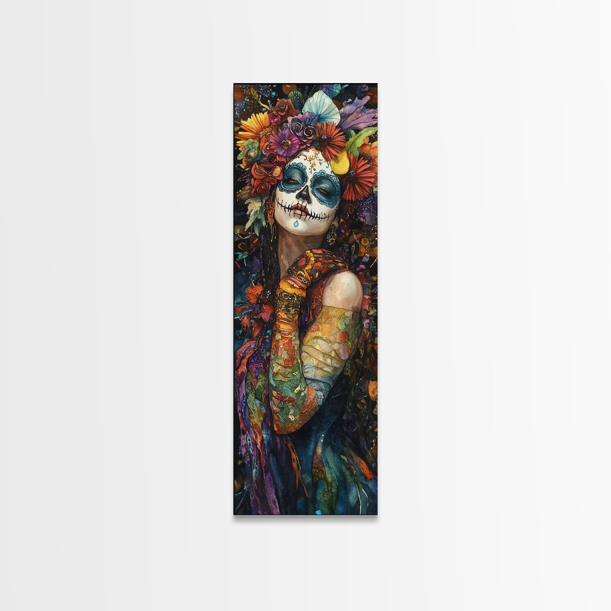 Chicano Art, Day Of The Dead Wall Art Print, Canvas Print, Mexicano Wall Art, Tall Skinny Narrow Wall Art, Mexican Art