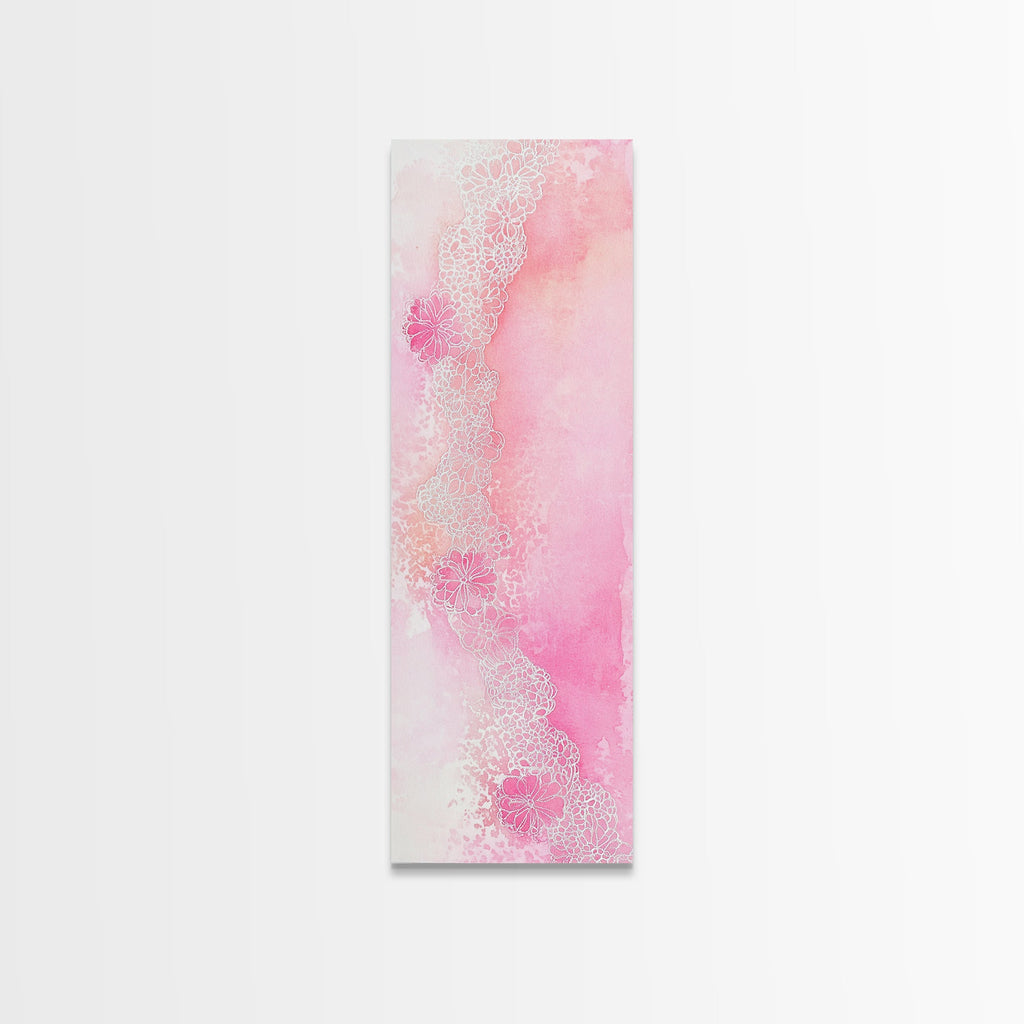 Pink Lace Canvas Print Light Pink Abstract Art Feminine Minimalist Bedroom Decor Vertical Wall Art Wabi Sabi Art Rustic Home Gift Idea