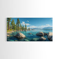 Lake Tahoe Landscape Canvas Print Rustic Wall Art Coastal Nature Scene Above Bed Artwork Living Room Decor Panoramic Painting